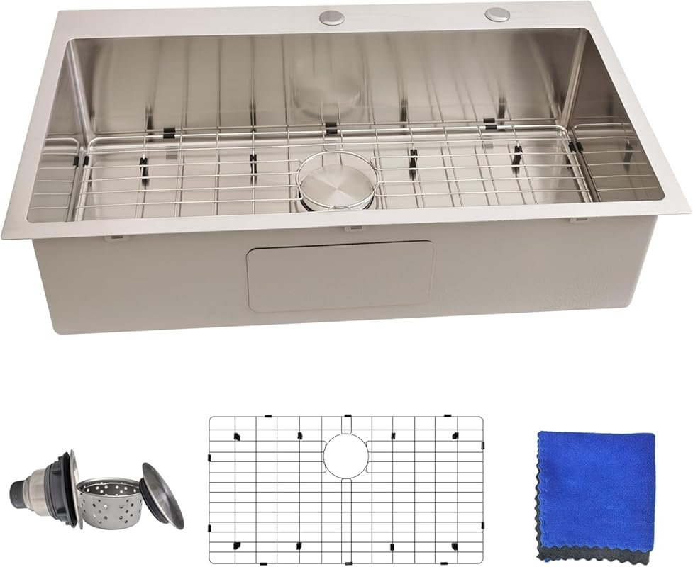 Delironexu 33x19 Inch 16 Gauge Stainless Steel Single Bowl