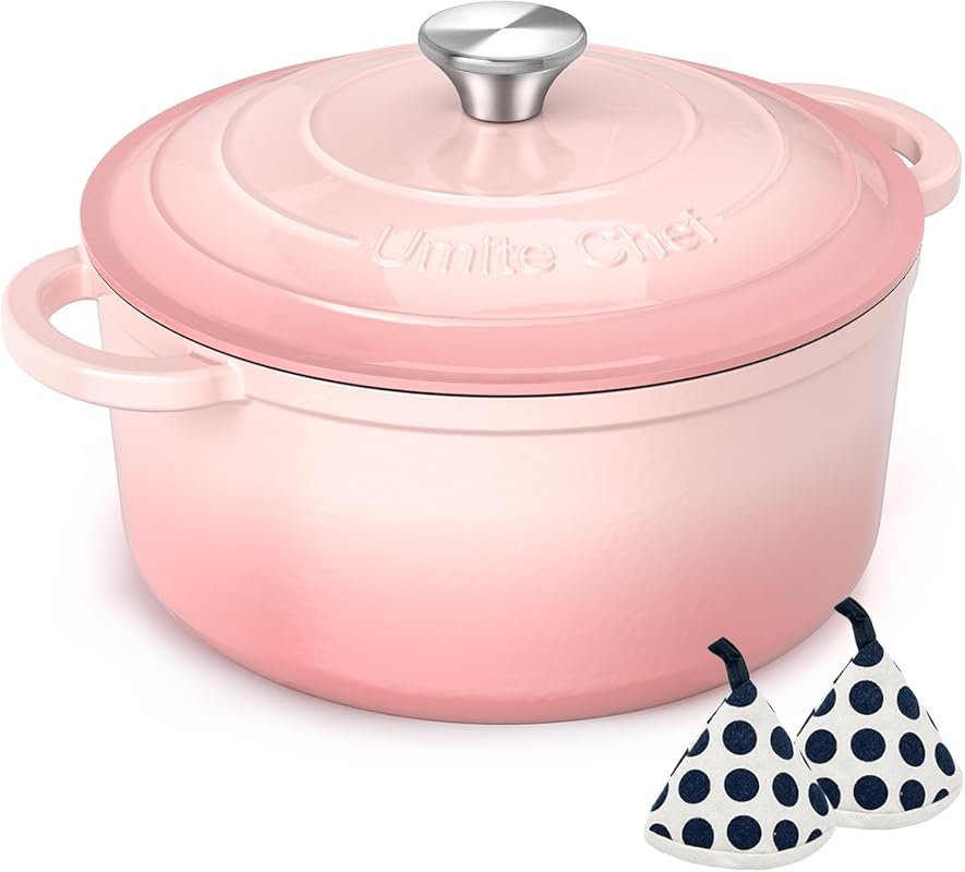 Umite Chef 5QT Enameled Cast Iron Dutch Oven for Baking, Braising, Roa