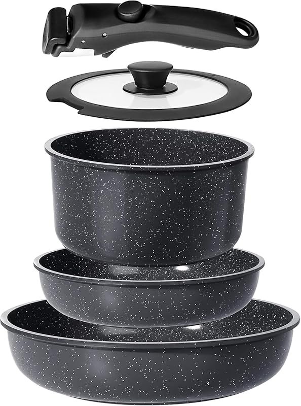 GiPP 5pc Ceramic Nonstick Detachable Handle Cookware Set, Induction Re
