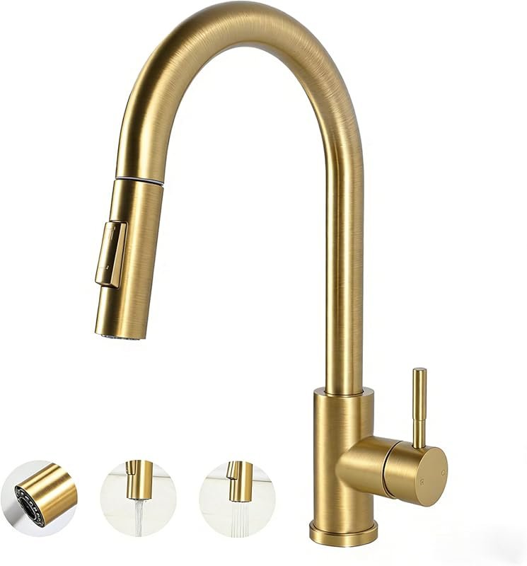 Hotis Gold Kitchen Faucet with Pull Down Sprayer, High Arc Stainless S