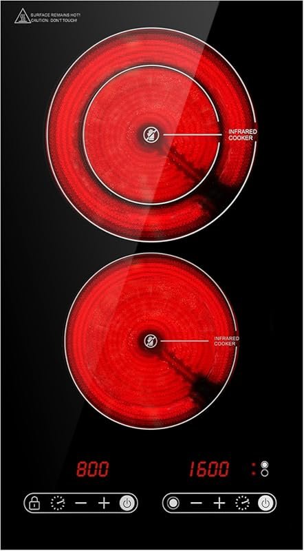 Dual Coil Infrared Double Burner Cooktop, 1800W Electric Ceramic Hot P