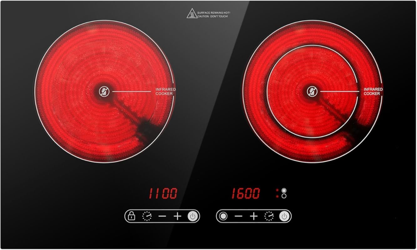 Dual Coil 2 Burner Electric Ceramic Hot Plate, 1800W Infrared Portable