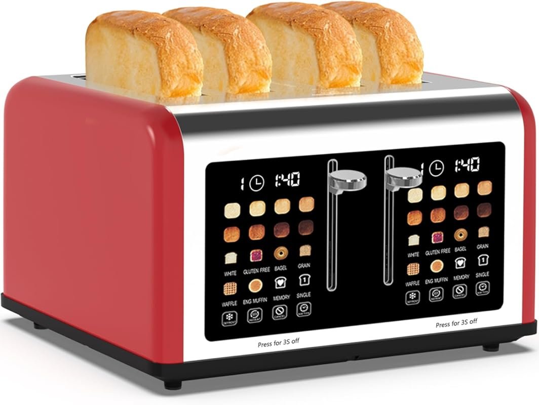 Touch Screen 4-Slice Toaster with Dual Control Panel, 8 Shade Settings