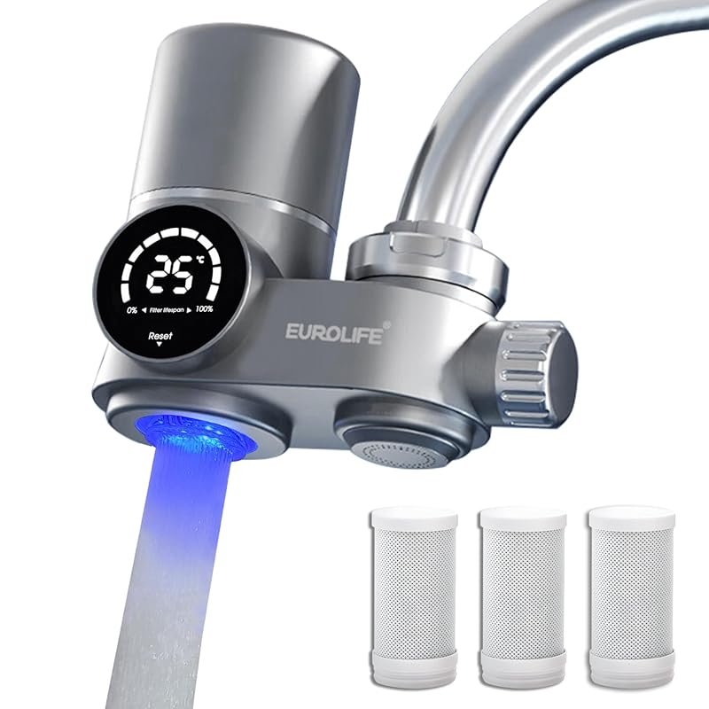 Eurolife LED Faucet Mount Water Filter with UV Light & Filter Indicato