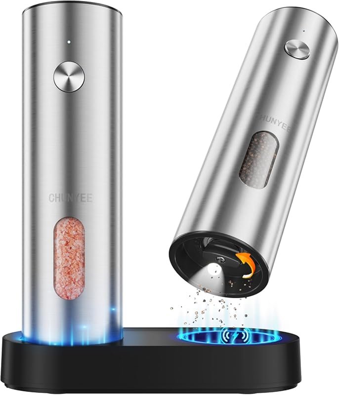 Electric Salt and Pepper Grinder Set – Rechargeable Base with Large Ca