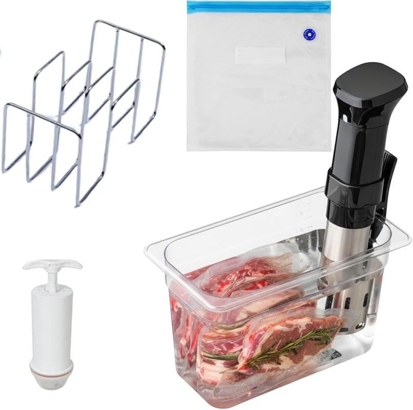 6 QT Sous Vide Water Bath with Lid, Rack, Vacuum Bags & Hand Pump – 12