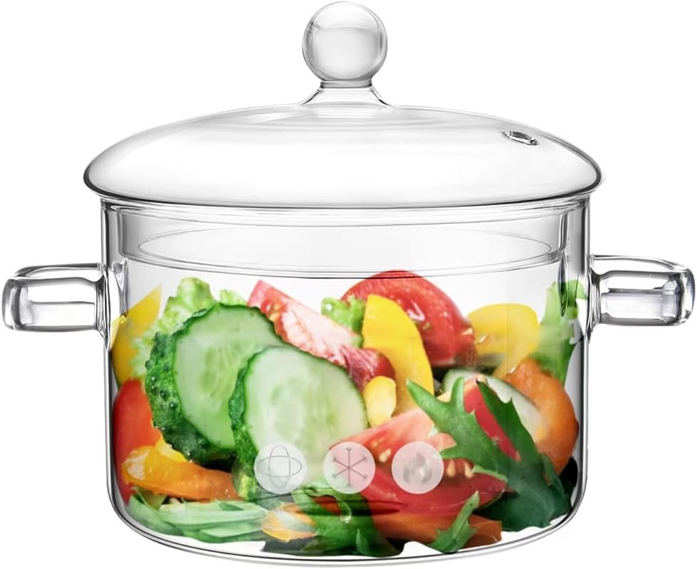 Heat-Resistant 1.5L Glass Cooking Pot with Lid for Stove, Soup & Tea S