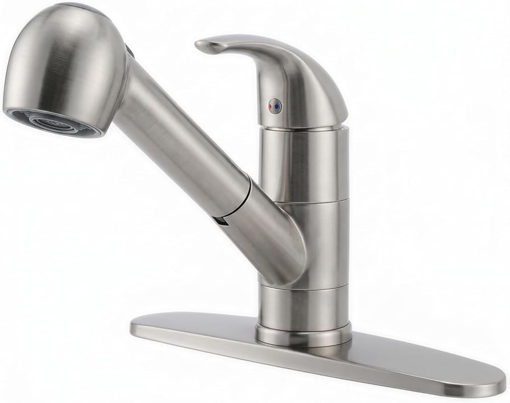 Comllen Commercial Pull Out Kitchen Faucet, Brushed Nickel, Stainless 