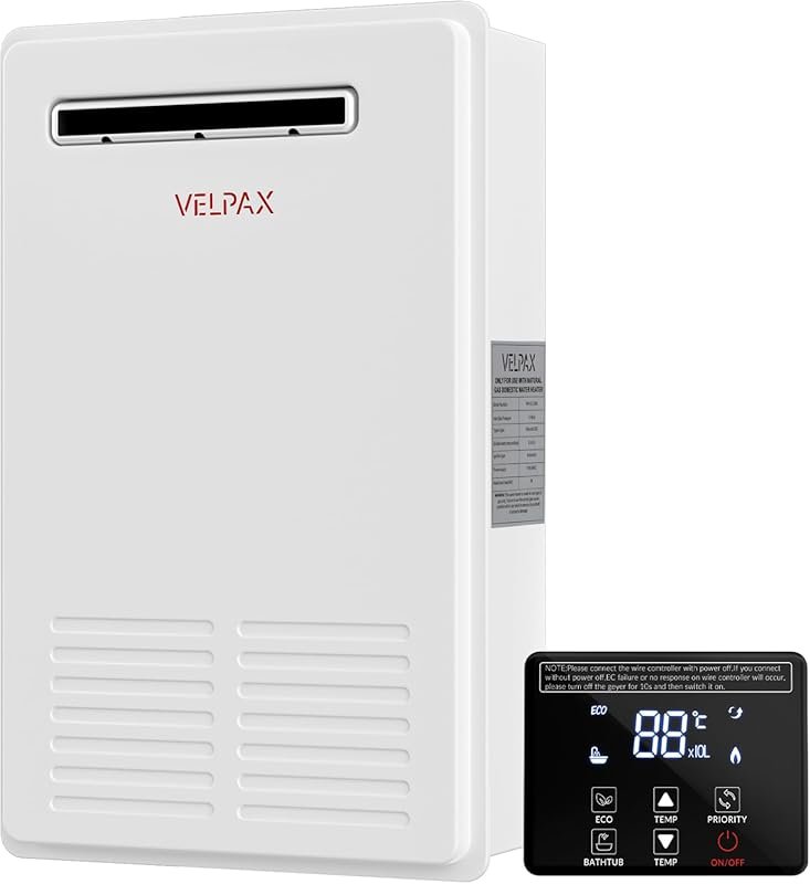 Natural Gas Tankless Water Heater, 5.26 GPM Outdoor, Digital Display, 