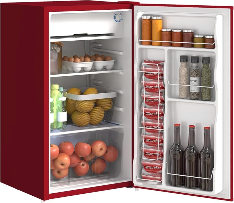 HOMCOM 3.2 Cu.Ft Mini Fridge with Freezer, Adjustable Thermostat & Doo