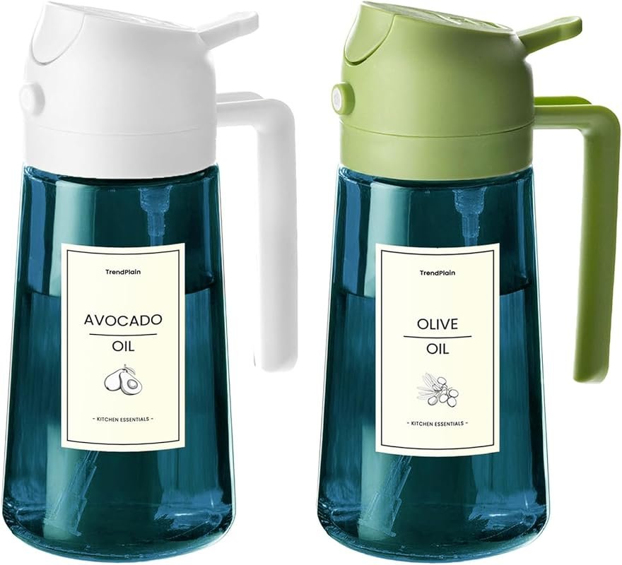 TrendPlain Blue Glass Olive Oil Sprayer 16oz 2-in-1 for Kitchen & Air 