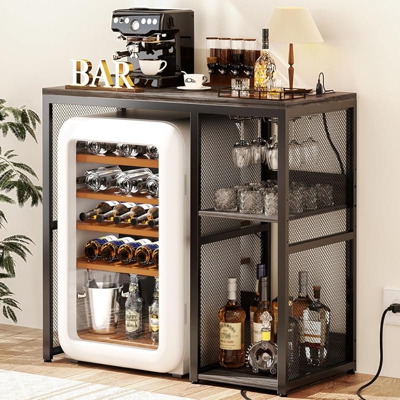 Homieasy Mini Fridge Cabinet with Power Outlet & Wine Storage – Indust