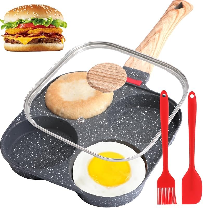Premium 4-Cup Nonstick Omelette Pan with Lid, Ideal for Eggs, Pancakes