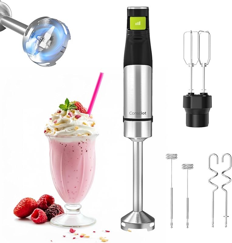 Consciot 1100W Immersion Blender with Trigger Control & Stainless Stee