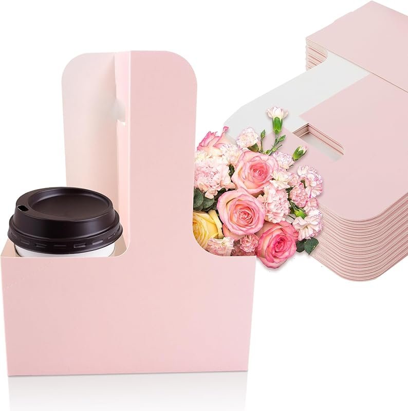 MAQIHAN 2-Cup Disposable Paper Drink Carrier - Foldable Caddy for Hot 