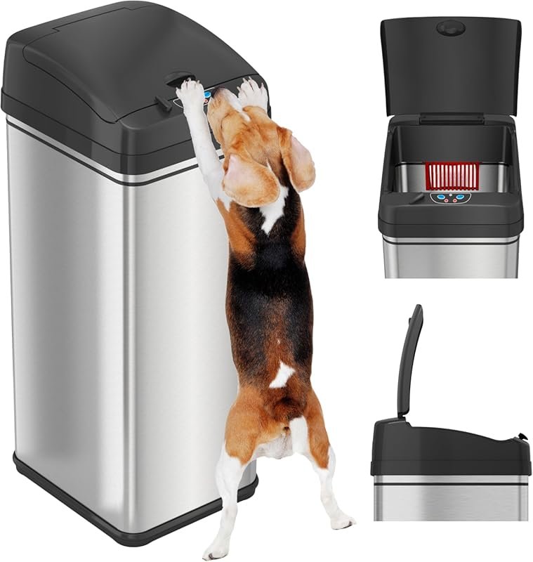 iTouchless 50L Sensor 2.0 Dog-Proof Kitchen Trash Can with Lid Lock & 