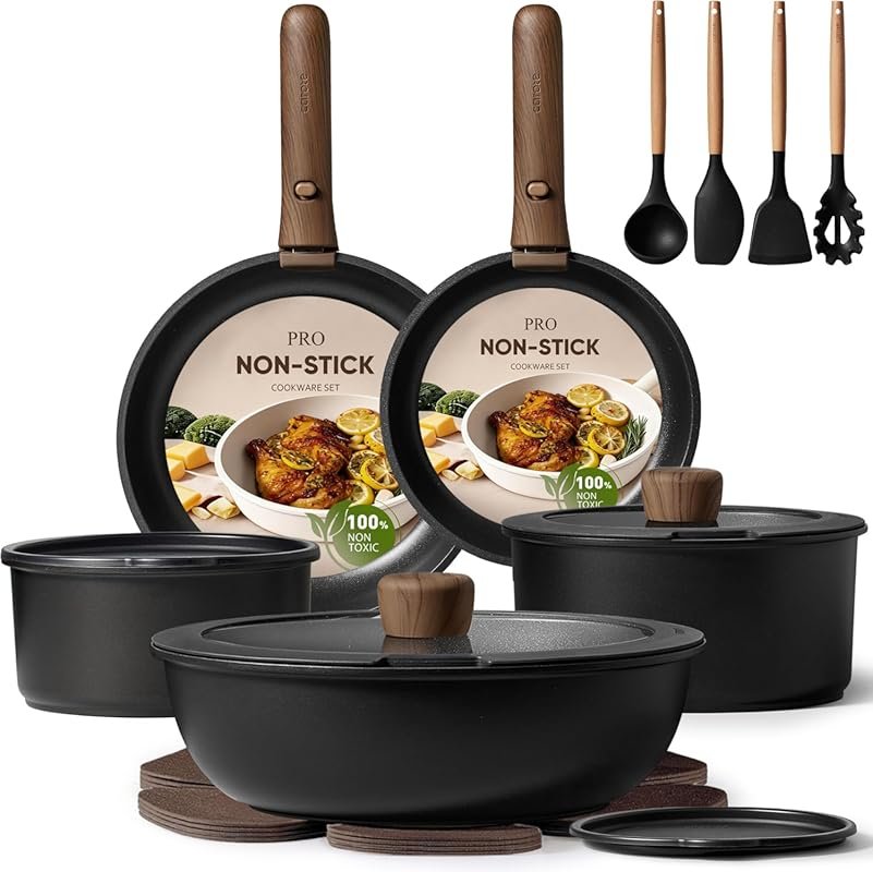 CAROTE 19-Piece Nonstick Cookware Set with Detachable Handles, Space-S