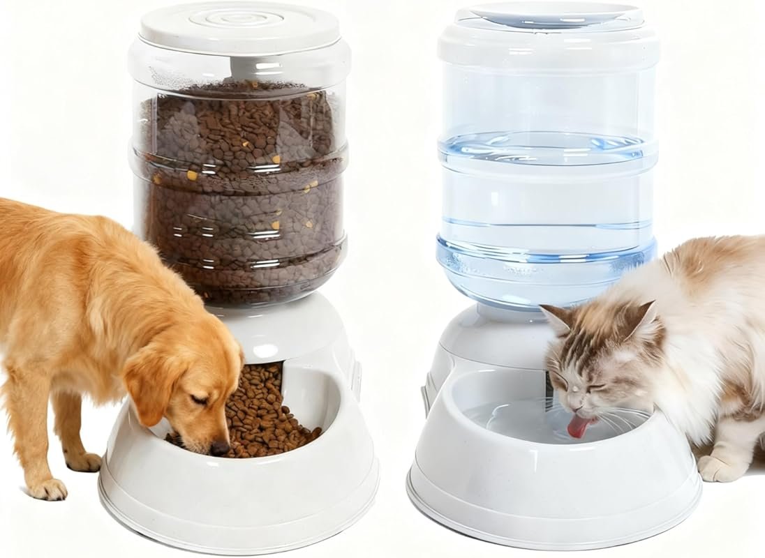 Gravity Pet Feeder & Water Dispenser Set, 3 Gallon/11L Automatic Feede