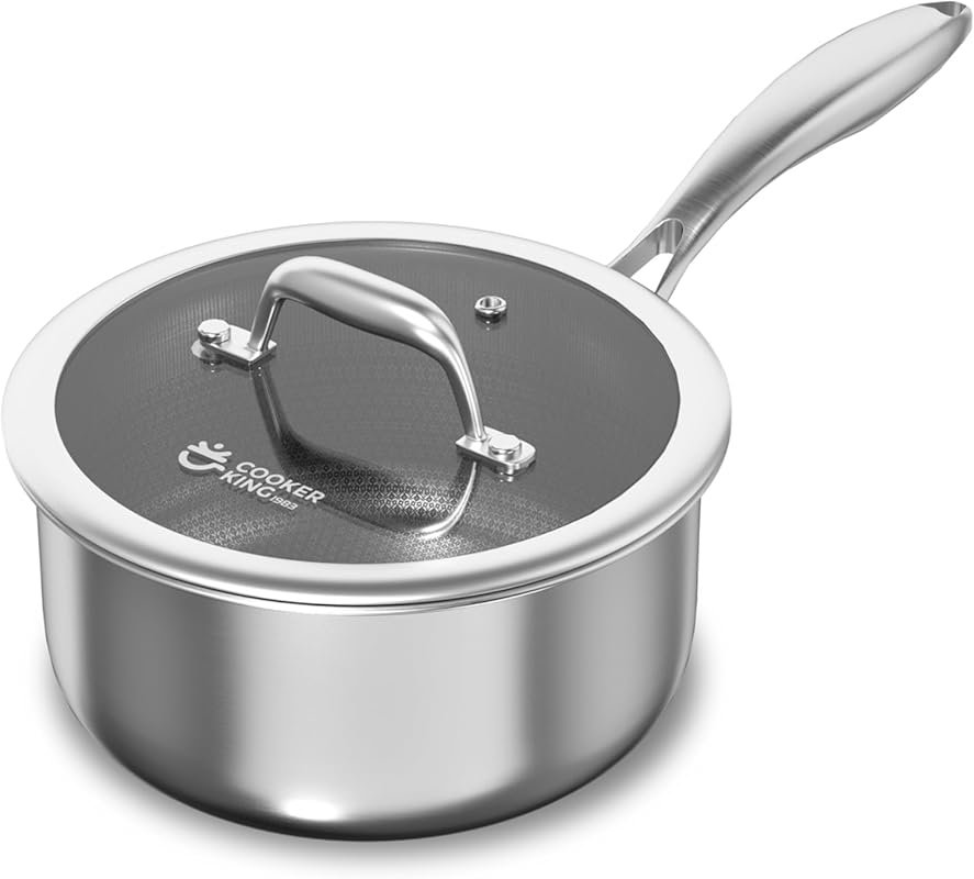 COOKER KING 1.5 Quart Stainless Steel Nonstick Saucepan with Tempered 