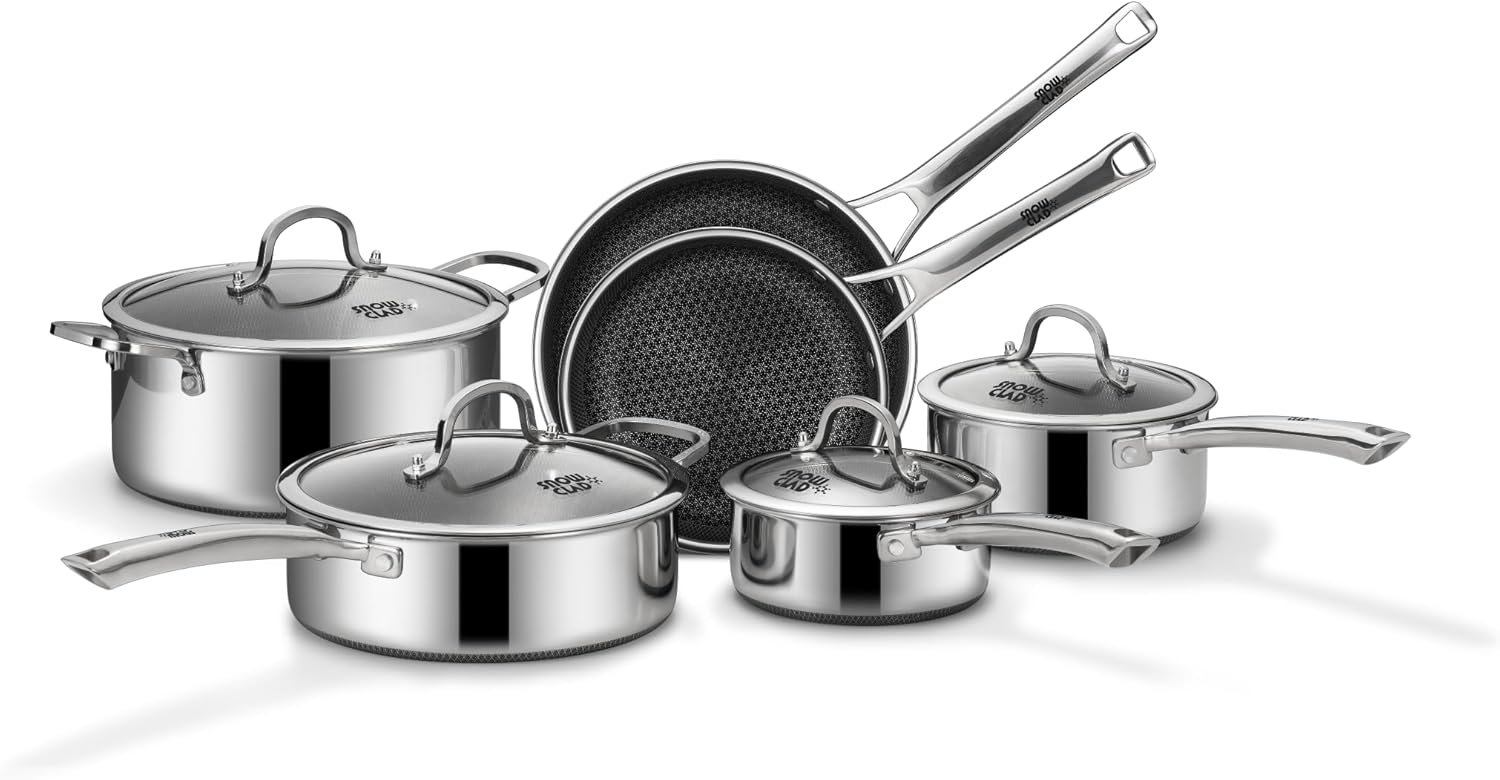 SNOWCLAD 10-Piece Hybrid Nonstick Stainless Steel Cookware Set, PFOA F