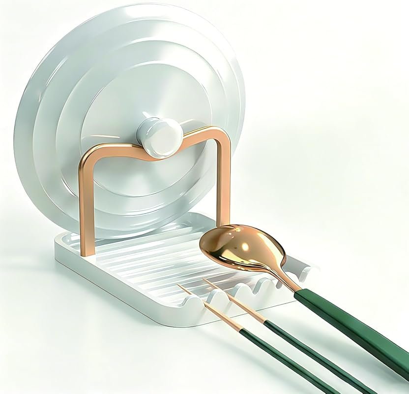 White Gold Detachable Drip Tray Spoon Rest with Anti-Rust Lid Holder
