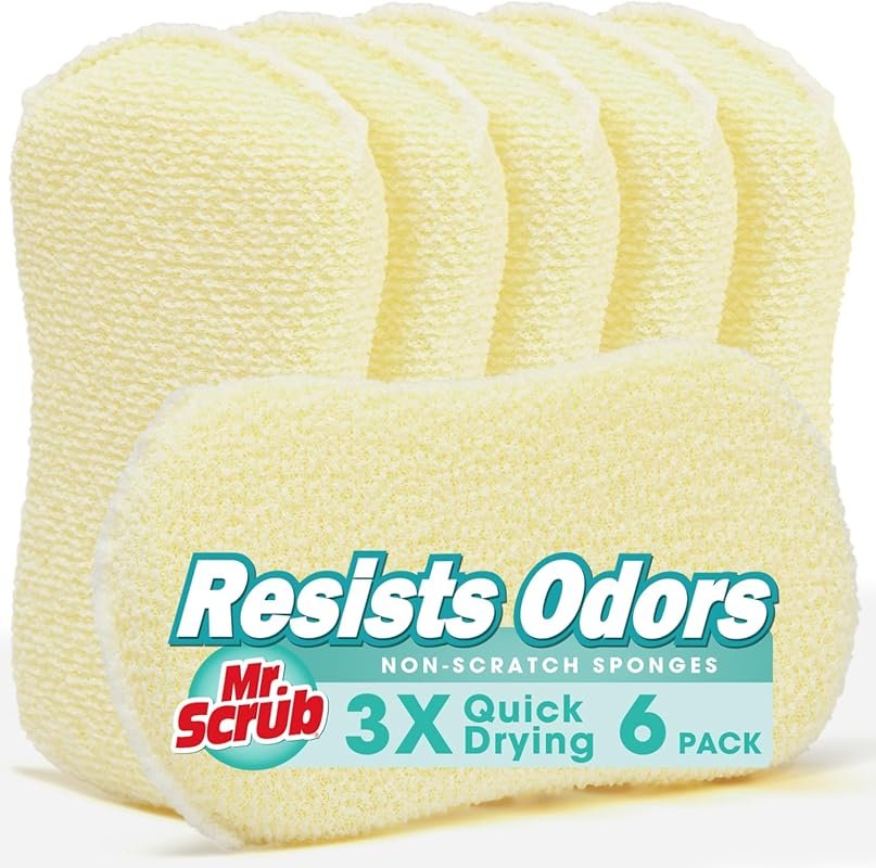 Mr. Scrub Kitchen Scrub Sponge – 6 Pack Dishwashing Scrubber Supplies