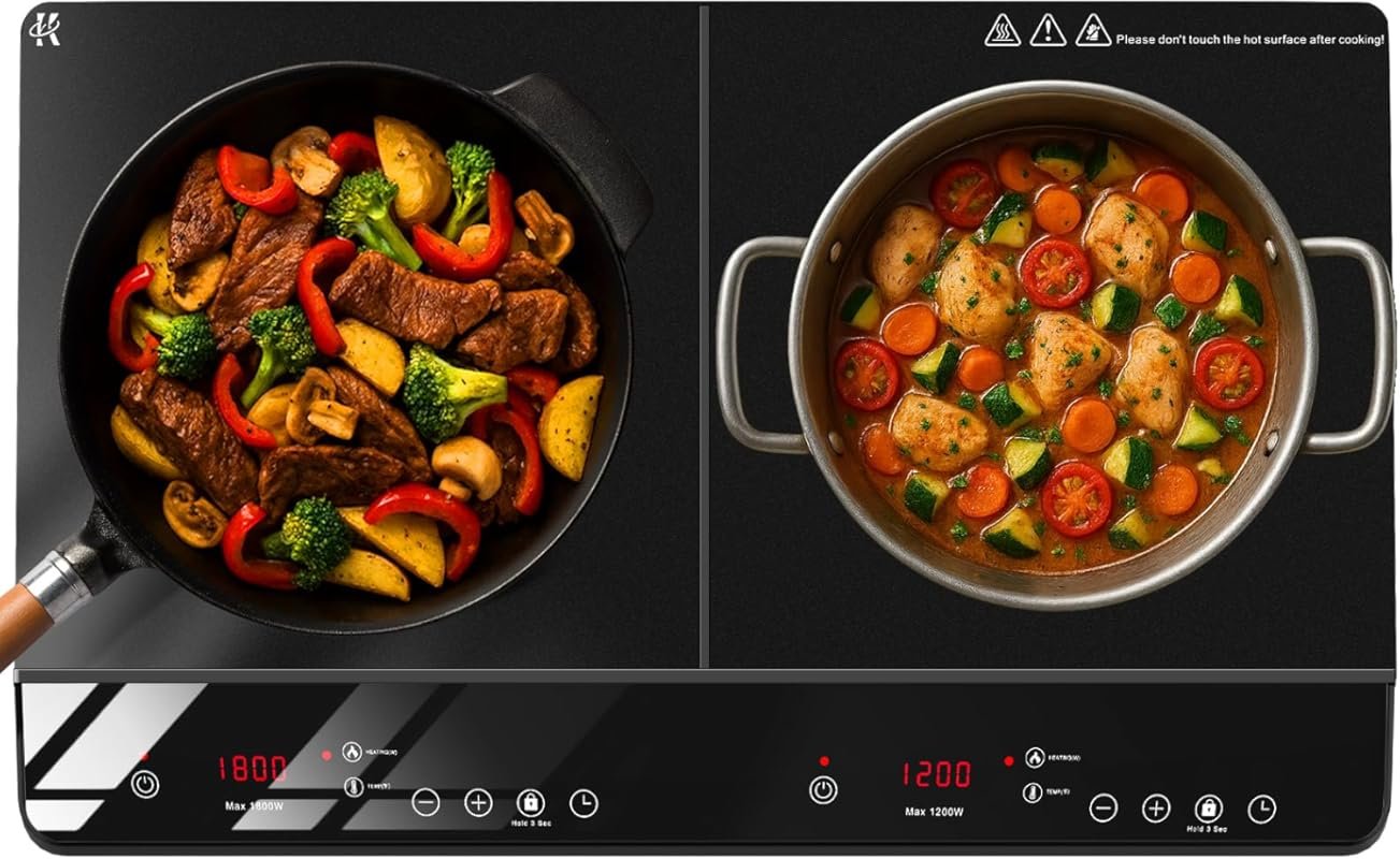 Portable Double‑Burner Induction Cooktop 1800W, 9 Temperature Settings