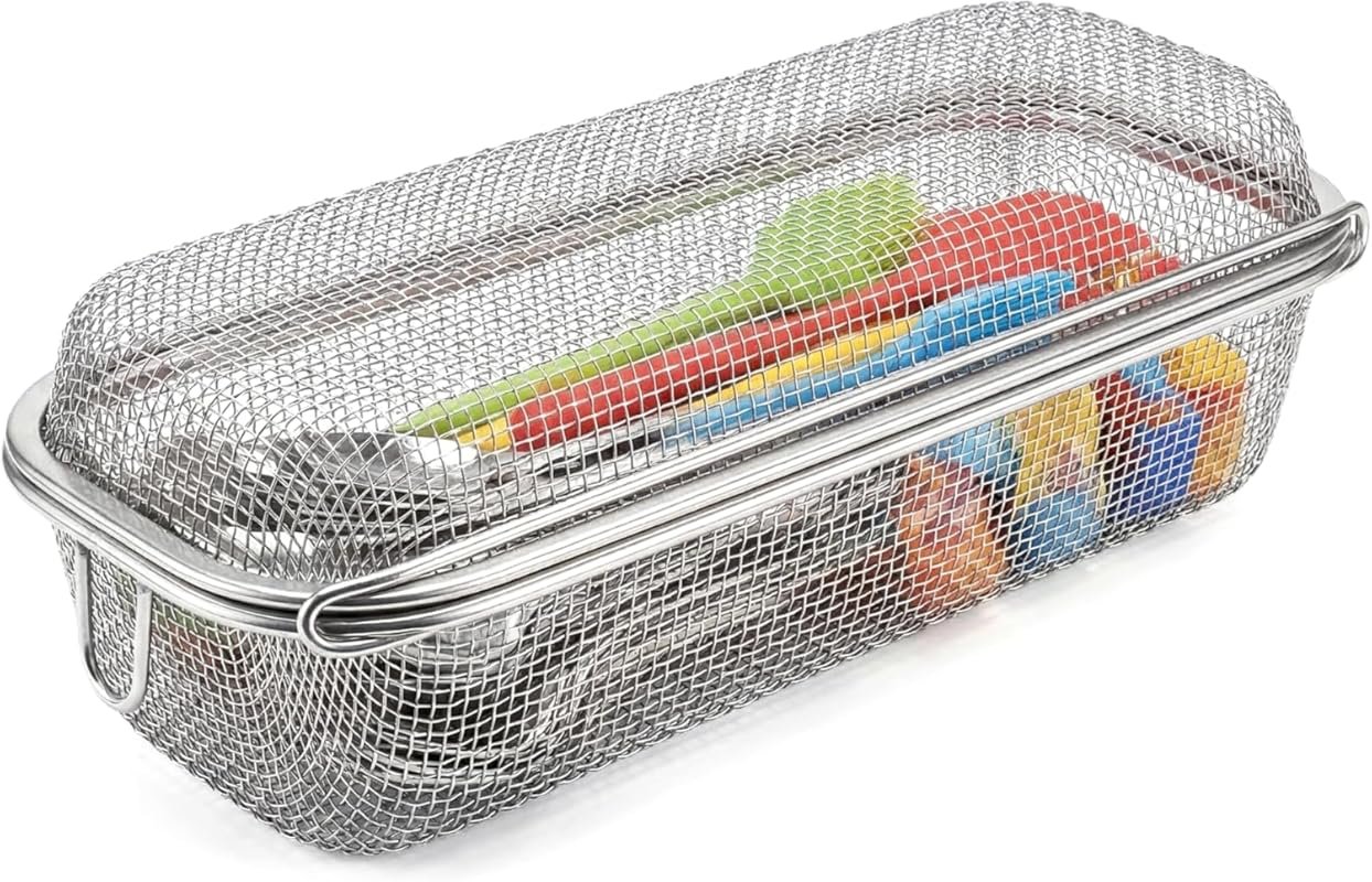 18/8 Food-Grade Stainless Steel Dishwasher Utensil Basket with Secure 