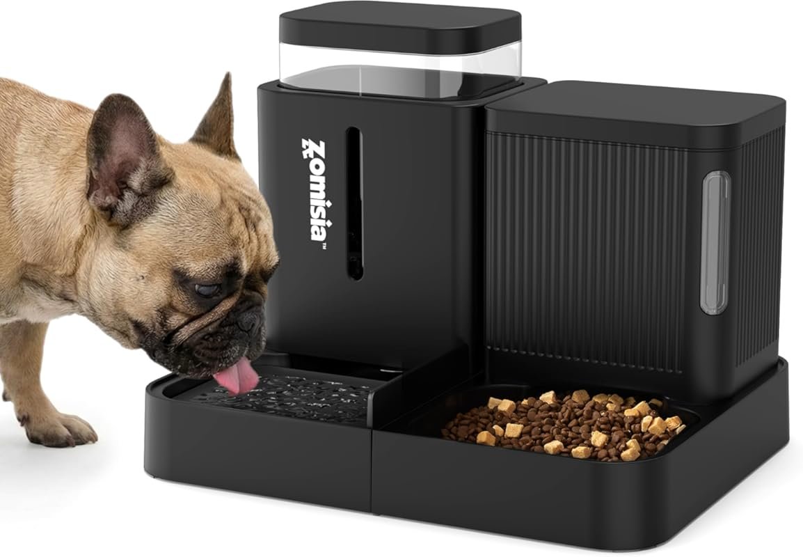 ZOMISIA Gravity Dog Food and Water Dispenser, 180° Rotatable, 1.6GALx2