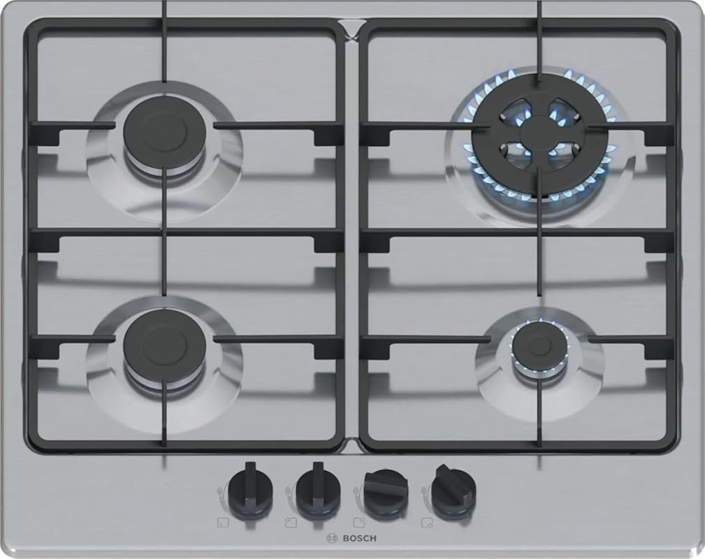 Bosch PGH6B5K60 Series 4 Gas Hob with 4 Burners, WOK, Cast Iron Grills