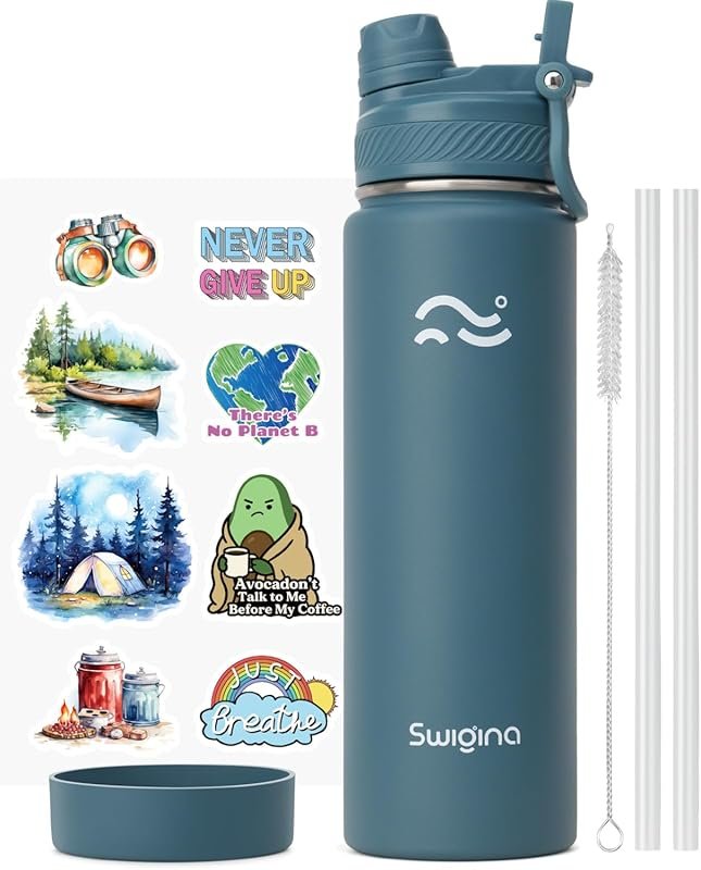 Swigina 24oz Insulated Water Bottle with 2-in-1 Lid, 36hr Cold/18hr Ho