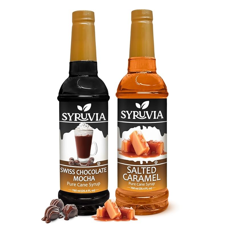 Syruvia Salted Caramel & Swiss Chocolate Mocha Syrup – 0 Cal, Kosher &