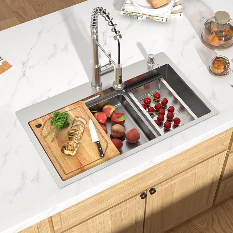 33x19 Workstation Drop In Kitchen Sink, 16-Gauge 304 Stainless Steel S