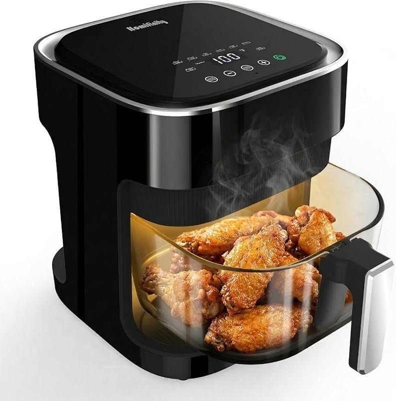 Glass Air Fryer 4.5 Qt with Transparent Basket, 8 Presets, Teflon-Free