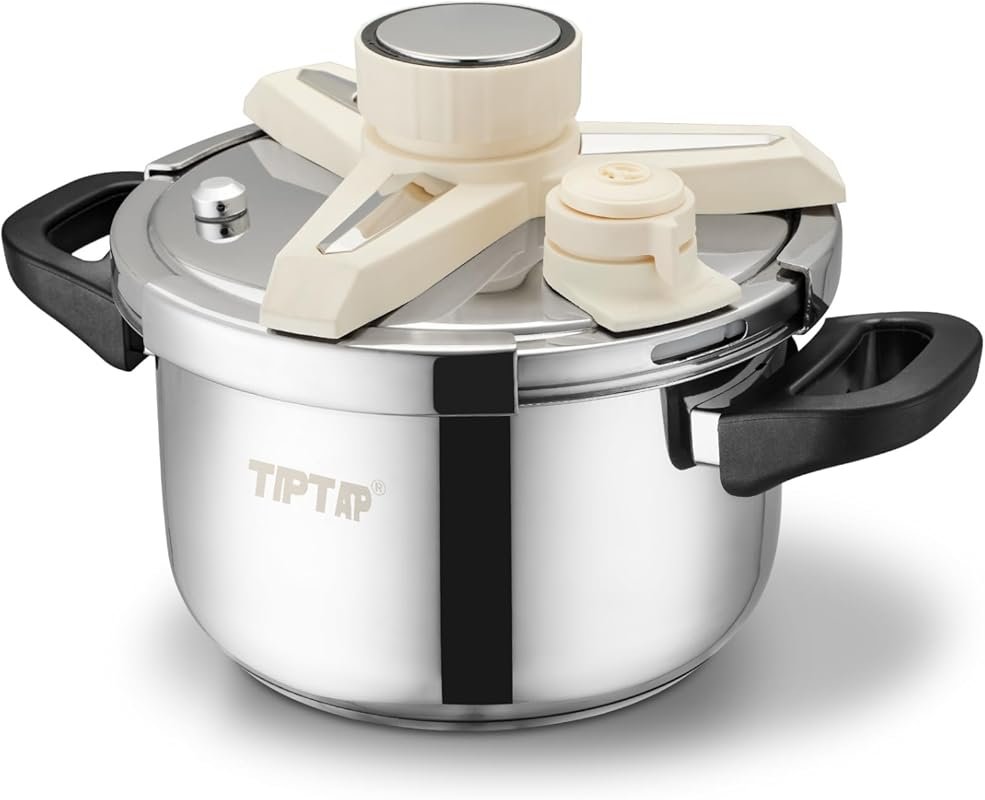 TIPTAP 5L Stainless Steel Pressure Cooker with Glass Lid for Rice, Ste