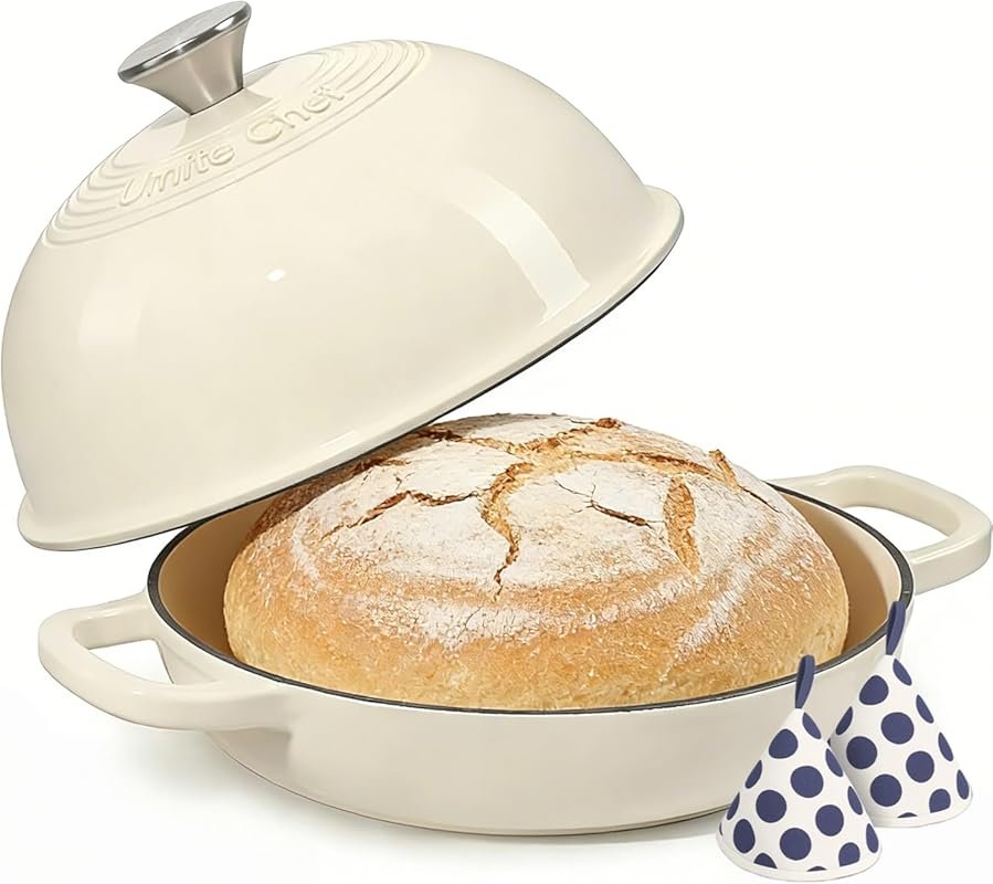 Enameled Round Cast Iron Dutch Oven – 6QT Dome Lid Pot for Homemade So