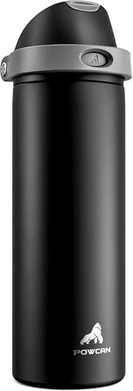 POWCAN 24 oz Insulated Water Bottle with Push-Button Spout & Quick-Fli