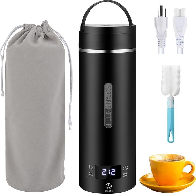 Black Travel Electric Kettle with 4 Temp Presets, 316 Stainless Steel,