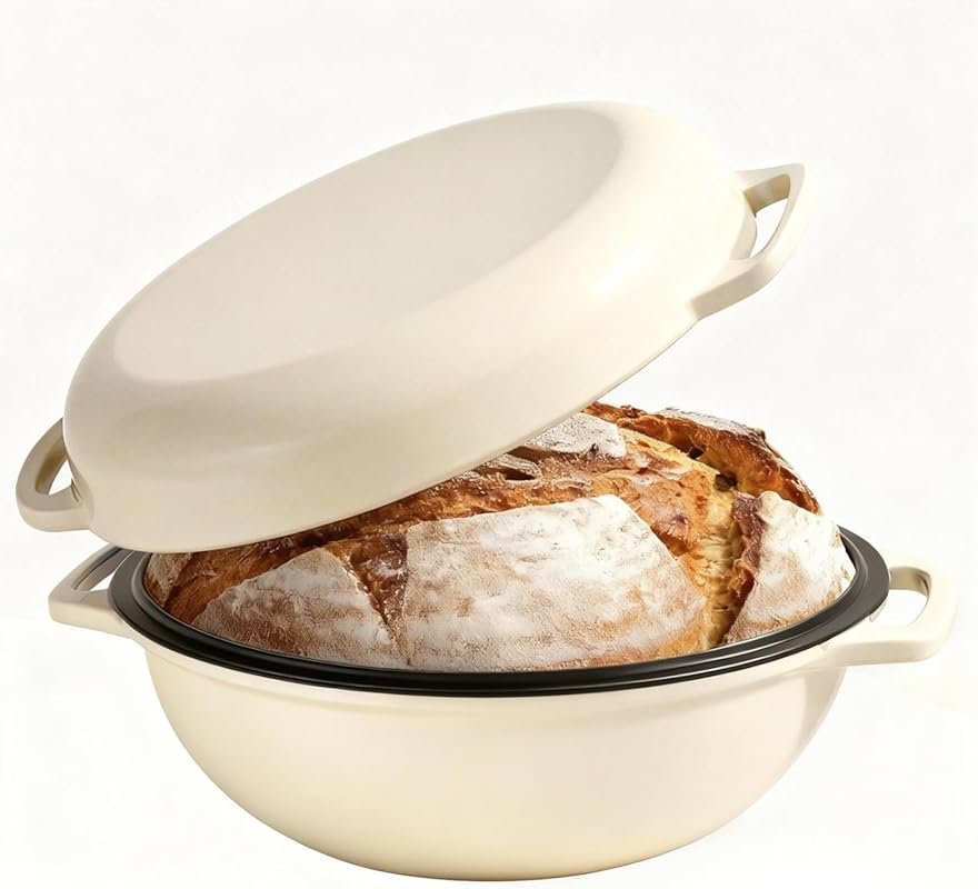 2-in-1 Enameled Cast Iron Dutch Oven – 6QT Loaf Pan, Dual Handles, Sou