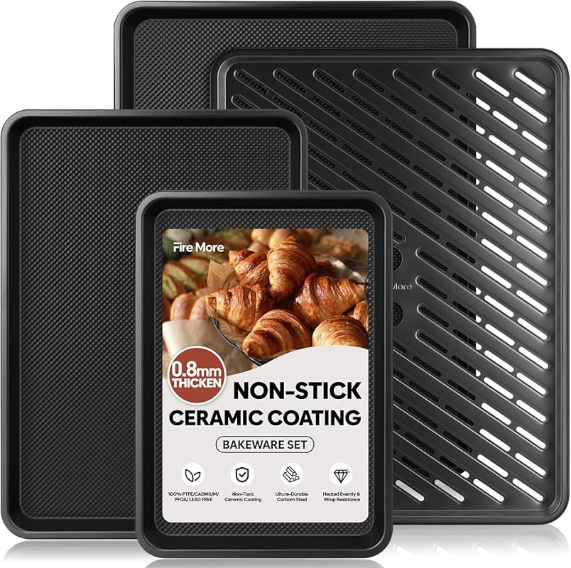 Nonstick Cookie Sheets with Cooling Racks, Set of 4, Heavy Duty Half/Q