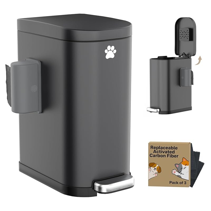 3.2Gal Stainless Steel Dog Poop Trash Can with Step Pedal & Odor Contr