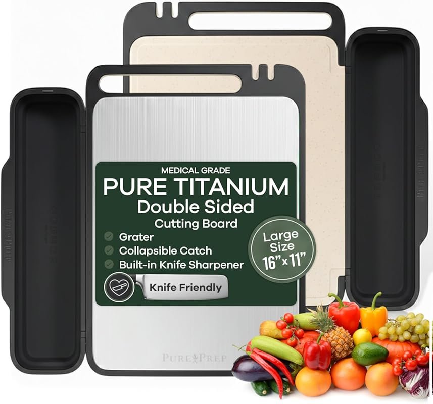PURE-PREP Titanium Cutting Boards Set – Metal Chopping Board with Coll