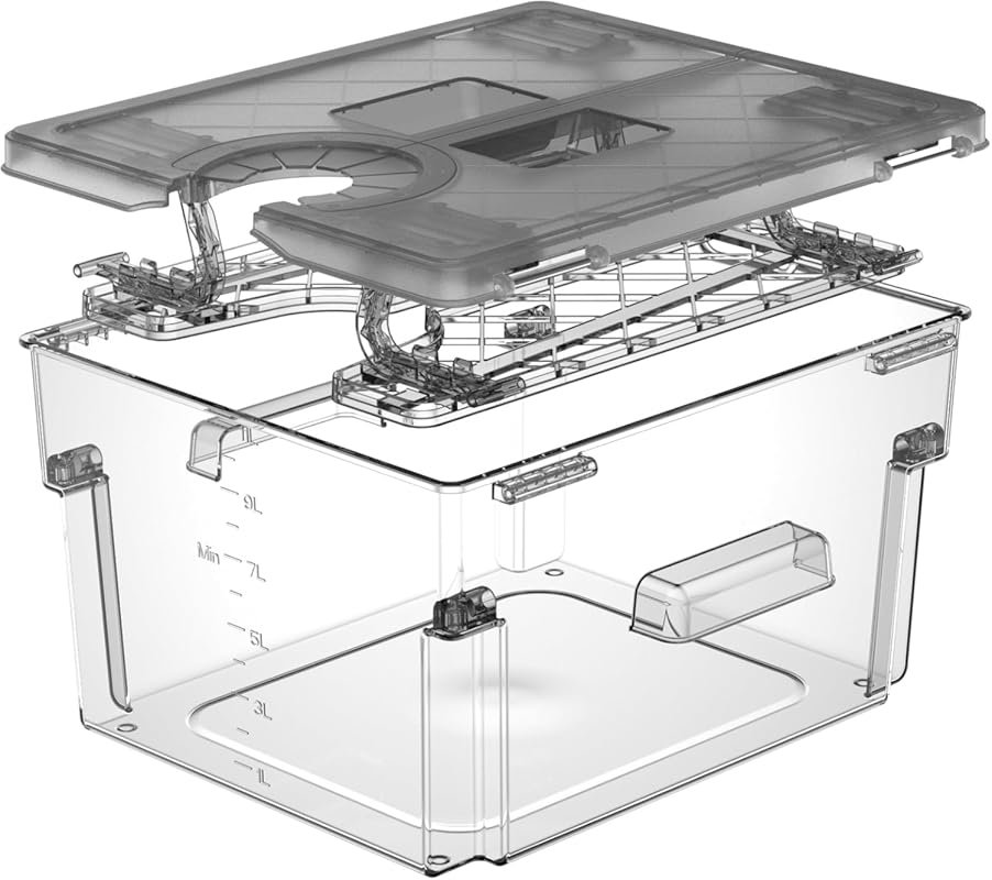 Grey 11.6 QT Double-Door Sous Vide Container with Built-in Rack and Li