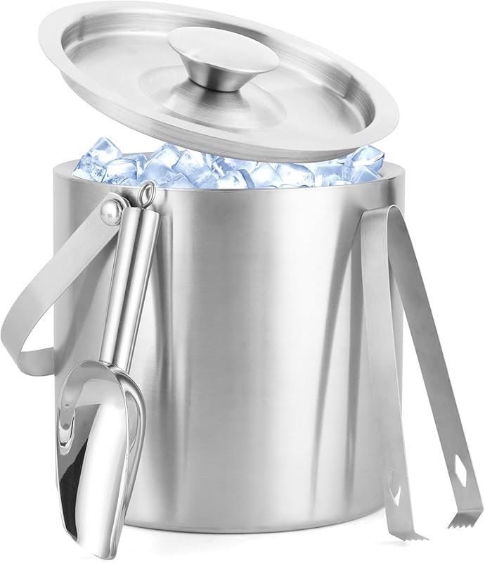 3L Stainless Steel Ice Bucket with Lid, Handle, Tong & Scoop for Wine,