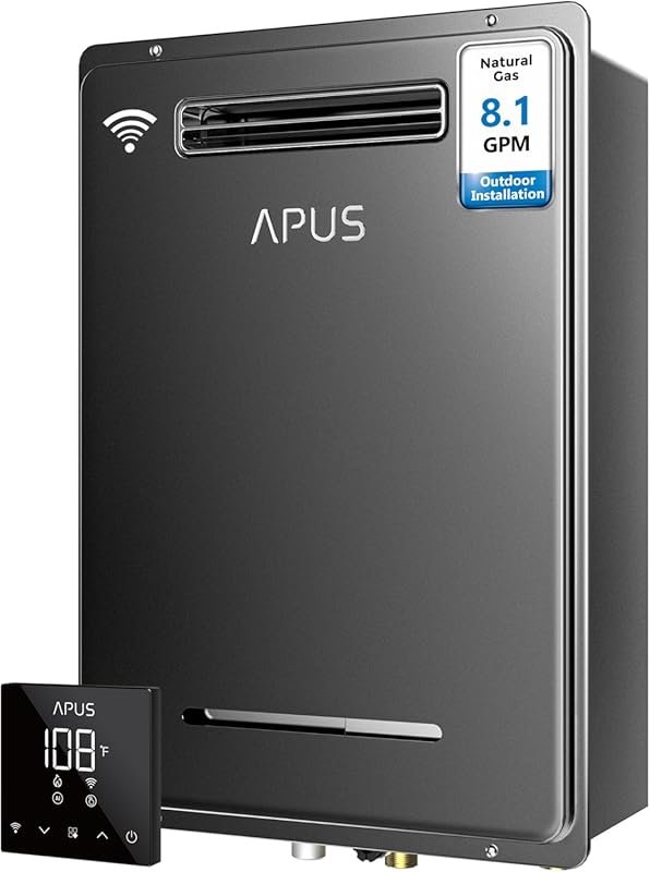 APUS 190K BTU Outdoor Tankless Natural Gas Water Heater with WiFi & Re