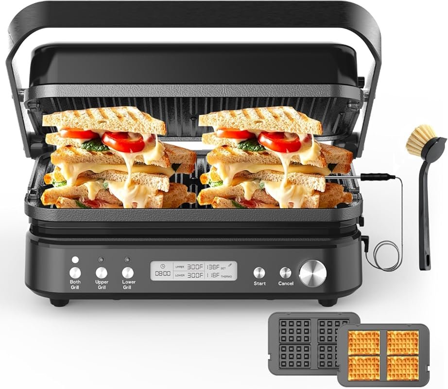 CATTLEMAN 6-in-1 Panini Grill Press with PFAS-Free Ceramic Plates and 