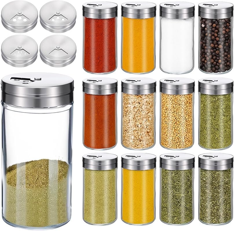 12-Pack 4 oz Salt & Pepper Shakers with Adjustable Pour Holes, Clear G