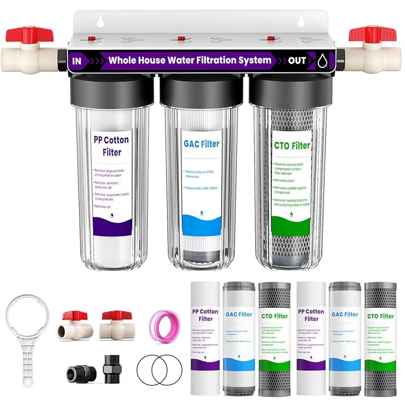 3-Stage Whole House Water Filter System Reduces Chlorine Odor and Tast