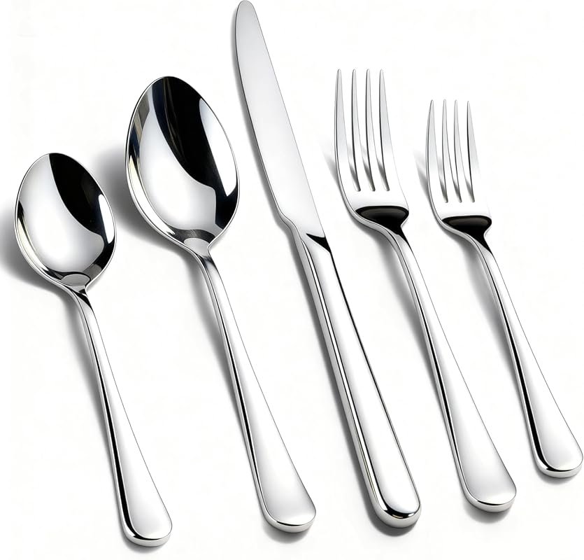 KIKCOIN 40-Piece Food-Grade Stainless Steel Flatware Set for 8, Heavy 
