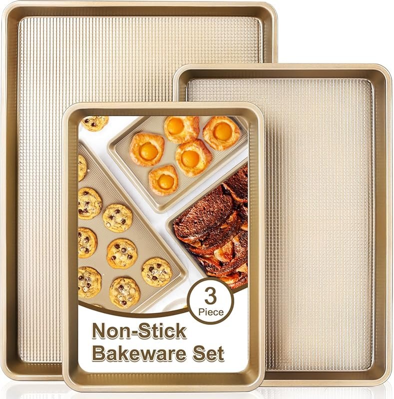 Nonstick Carbon Steel Baking Sheet Set, 3-Piece Half/Quarter/Jelly Rol